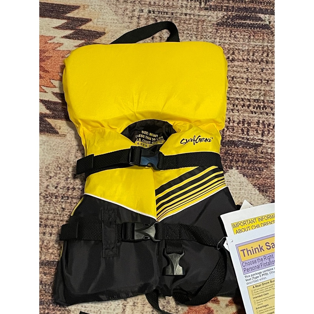 SurfGear Infant Life Jacket PFD USCG Approved Type II Yellow Black Under 30 lbs
